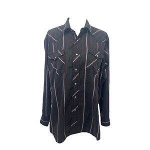 Rock Creek Ranch Men’s Shirt Black Striped Pearl Snap Western Size Large Tall